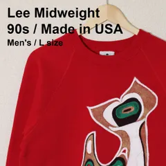 90s USA製 Lee（リー）Midweight ネイティブアート オルカ シャチ アラスカ スウェット L レッド ラグランスリーブ ヴィンテージ 古着
