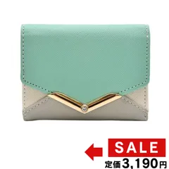 【新品】V字ビジュー 折り財布 ミント ミニ財布 レター型 軽量 コンパクト