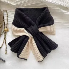 ＜在庫処分＞マフラー レディース メンズ 配色デザイン ブラック 防寒 ストール 秋冬 カジュアル bu1