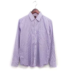タケオキクチ TAKEO KIKUCHI ストライプ ステンカラー シャツ カジュアル コットン 綿 長袖 2 紫 パープル /NT35