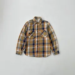 90s USA製 BIG MIKE チェック ワーク ネルシャツ オーカー×ネイビー×オフホワイト