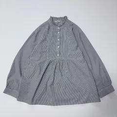 studio CLIP ストライプブラウス フリルネック 長袖 L コットン100％ ナチュラル