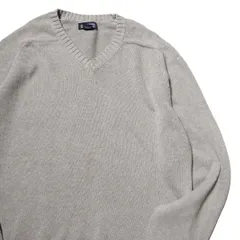 90's 00's USA製 ランズエンド Vネック コットンニットセーター (L) 灰杢 ドリフターセーター 無地 90年代 アメリカ製 旧タグ オールド アメリカ古着 USED ビンテージ ヴィンテージのサムネイル