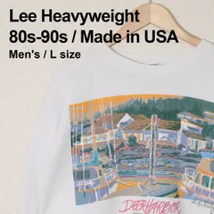 80s~90s USA製 Lee（リー）Heavyweight DEER HARBOR Orcas Island スーベニア 水彩プリント スウェット L オフホワイト ヴィンテージ 古着