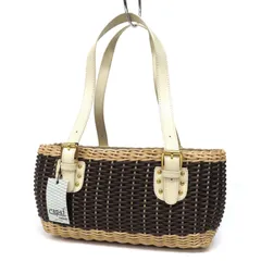 HR0588 未使用 Capaf カパフ トートバッグ ハンドバッグ かごバッグ ラタン×レザー 巾着タイプ 肩掛け ミニバッグ 茶×アイボリー イタリア製