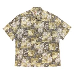 古着 ハワイ製 Hilo Hattie ヒロハッティー コットン アロハシャツ ハワイアンシャツ リーフ柄 ボタニカル柄 メンズXL ベージュ BF4055
