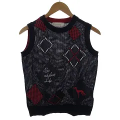 アダバット adabat ベスト ニット 透け編み ロゴ刺繍 コットン混 ネイビー 紺 ホワイト 白 ピンク系 38