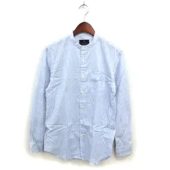 ランバン LANVIN バンドカラー シャツ カジュアル ストライプ 透け感 コットン 綿 ラウンドヘム 長袖 M ライトブルー /NT27