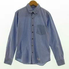 ナノユニバース nano universe シャツ 長袖 コットン ギンガムチェック ブルー 青 ホワイト 白 S