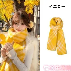 秋冬用 新作 優しいチェック柄ニットマフラー かわいい保温ネックウォーマー