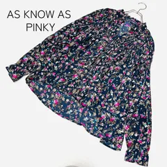 【AS KNOW AS PINKY】アズノウアズピンキー 花柄 解禁 ブラウス トップス ネイビー サイズF