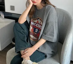 ロゴTシャツ レディース オーバーサイズ Tシャツ ビッグシルエット 半袖 プリントT ロゴT ゆったり 体型カバー カジュアル 韓国ファッション 大きめ 黒 ブラック 夏 春 トップス ビッグT 古着風 ヴィンテージ風 おしゃれ トレンド [1275]