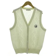 ブラック&ホワイト BLACK&WHITE ベスト ニット ロゴ刺繍 ケーブル編み 日本製 リネン混 アイボリー M