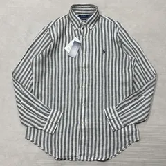 新品 定番 25SS ポロラルフローレン リネンボタンダウンシャツ オリーブストライプ