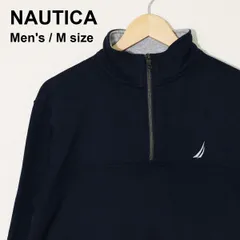 NAUTICA（ノーティカ） ハーフジップ スウェット プルオーバー M ネイビー セイルロゴ刺繍 グレー裏起毛 胸ヨーク切り替え
