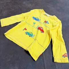 mikiHOUSE ミキハウス キッズTシャツ 長袖Tシャツ カットソー 子供服 ベビー服 90サイズ クマ キャラクター ワッペン 刺繍 車 モチーフ カラフル イエロー 黄色 トップス コットン100 日本製 男の子 女の子 ユニセックス 保育園 幼稚園