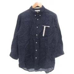 ビームスハート BEAMS HEART ボタンダウンシャツ BD ドット柄 七分袖 麻 リネン L 紺 ネイビー /NU ■GY43