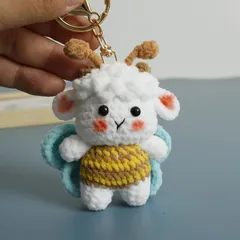 SGPJ141 かわいい手編み羊あみぐるみキーホルダー ハンドメイド毛糸ぬいぐるみ 手作り動物バッグチャーム ストラップ癒しグッズ プレゼント ギフト インテリア小物