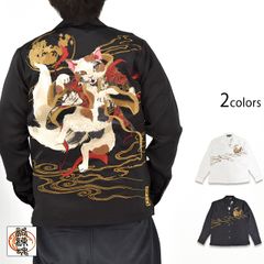 【繁盛】絡繰魂　招き猫　紅白金魚　夜桜　ポロシャツ　刻印刺繍　XL　黒　入手困難 繁盛】絡繰魂 招き猫 紅白金魚 夜桜 ポロシャツ 刻印刺繍 XL 黒 入手