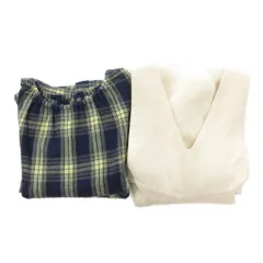 ブランシェス BRANSHES 2点セット ワンピース ジャンパースカート 120 半袖 チェック柄 白 ホワイト 紺 ネイビー 黄 イエロー /NU ■GY14