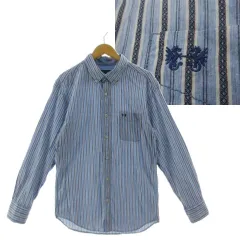 マックレガー マクレガー McGREGOR シャツ 111176110 ボタンダウン 胸ポケ ロゴ刺繍 長袖 コットン ストライプ 総柄 ブルー系 青系 ネイビー 紺 ホワイト 白 レッド 赤 LL