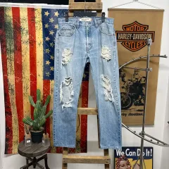 00s LEVI'S リーバイス 505 レギュラーフィット ダメージ ライトブルー デニムパンツ N896