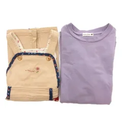 ブランシェス BRANSHES 2点セット ワンピース ジャンパースカート 110 長袖 フリル ベージュ 紫 パープル /NU ■GY14