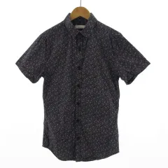 トップマン TOPMAN シャツ 半袖 総柄 コットン ネイビー 紺 ベージュ XSのサムネイル