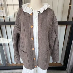 URBAN RESEARCH DOORS アラン編み クルーネック カーディガン 男女兼用 L ブラウン ニット ウール混 ナチュラル系 美品
