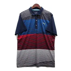 プーマ PUMA ゴルフ ボーダー ポロシャツ 半袖 PWR COOL ネイビー 紺 M