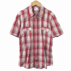 リーバイス レッドタブ Levi's RED TAB シャツ フルジップ チェック 半袖 コットン L レッド 赤