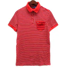 ジェイリンドバーグ J.LINDEBERG スリムフィット ボーダー ポロシャツ 半袖 ワンポイント オレンジ XS ゴルフウェア