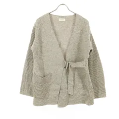 美品 DES PRES デプレ 長袖 コットン ベルテッド ノーカラー ニットジャケット 36 ライトブラウン レディース 古着