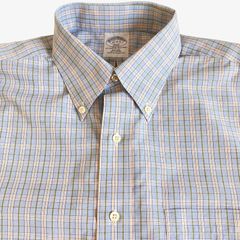 【15-34/35】Brooks Brothers（ブルックスブラザーズ）346 ポロカラーBD（ボタンダウン）シャツ チェック / Non-Iron / Cotton 100% ポケット付 メンズM相当