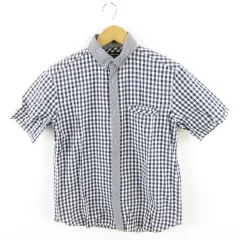 コムサイズム COMME CA ISM ボタンダウンシャツ 半袖 チェック 紺 白 M *A678