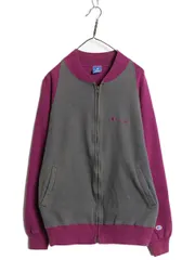 【お得なクーポン配布中!】 90s USA製 ★ チャンピオン フルジップ スウェット メンズ L オールド ツートン ワンポイント 裏起毛 トレーナー スクリプト ポケット付き