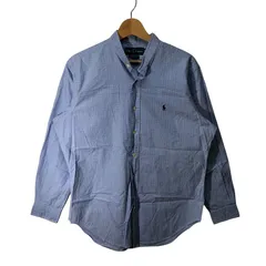 RALPH LAUREN ラルフローレン 長袖 CLASSIC FIT ギンガムチェック ノーカラーシャツ ポニー刺繡 ボタンダウン オーバーサイズ ビッグシルエット CHINA製 15 1/2サイズ ブルー