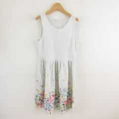エイチ&エム H&M ワンピース ミニ ノースリーブ プリント 花柄 蝶 グレー 12 *T32