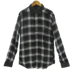 ディーゼル DIESEL レーヨンシャツ デニム襟切替え ロゴプレート 長袖 起毛 チェック ブラック 黒 ホワイト 白 レッド 赤 S