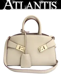 【広尾店】極美品 サルヴァトーレフェラガモ Salvatore Ferragamo ハグ ガンチーニ2WAYバッグ ライトベージュ レザー 【18736】