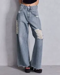 GYDA ジェイダ ハイウエストSIDE straight line damageワイドデニムパンツ 072542414701