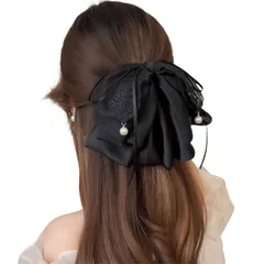 韓国風 上品 リボン おしゃれ レディース 大人 レース 上品 ボリューム感 大きめ ヘアアクセサリー ドット柄 結婚式 ヘアクリップ 入学式 卒業式 誕生日 エレガント お祝い ブラック