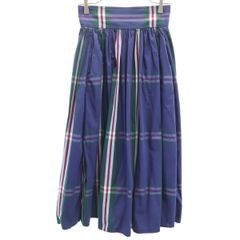 美品 BEAMS BOY ビームスボーイ チェック柄 ロング丈 ギャザースカート 青紺 レディース 古着