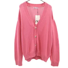 未使用 ZARA ザラ 長袖 Vネック ニットカーディガン M ピンク メンズ 古着