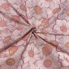 【50cm単位】くすみピンクパープル手書き風フラワー　インド　ハンドブロックプリント生地　テキスタイル コットン