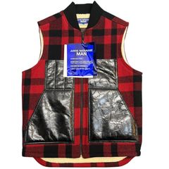 【未使用品】サイズ【M】ジュンヤワタナベマン×フィルソン JUNYA WATANABE MAN×FILSON 25AW／ マッキーノウールチェック レザー ベスト ／フィルソンコラボベスト ／WP-V001　8065000231351
