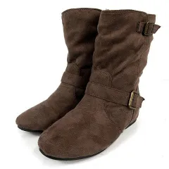 エスペランサ ESPERANZA ブーツ ショートブーツ スウェード調 インヒール ベルト 裏地ボア 日本製 ブラウン 茶 S