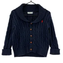RALPH LAUREN ラルフローレン ワンポイント ケーブル編みカーディガン size24M/ネイビー