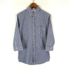 チャオパニック CIAOPANIC シャツ チェック シアサッカー ボタンダウン コットン 7分袖 M 紺 ネイビー 白 ホワイト