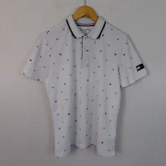 TOMMY HILFIGER GOLF トミーヒルフィガーゴルフ ポロシャツ 総柄 ホワイト Lサイズ メンズ 古着 スポーツMIX アメカジ